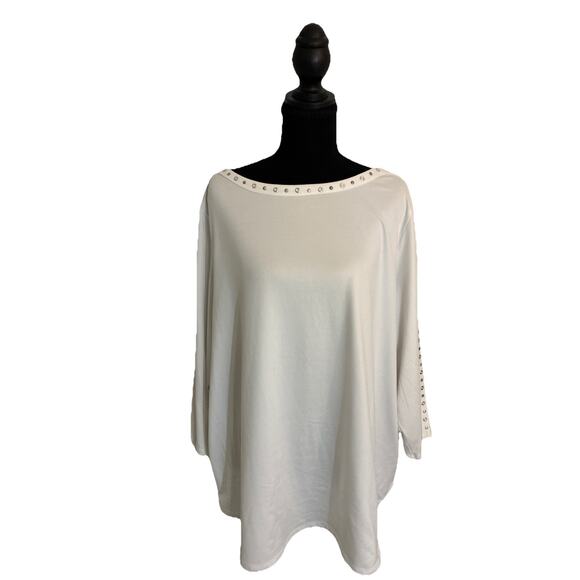 Ruby rd Tops - Ruby Road Women’s Sz 1X White Embellished 3/4 Sleeve Top EUC